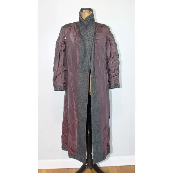 Vtg Saint Laurent Rive Gauche Gray Wool Herringbone Double Breasted Overcoat S